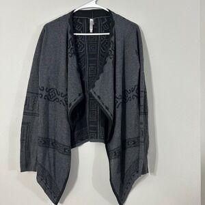 American Style Geometric Pattern Cardigan Sweater Charcoal Gray Size S